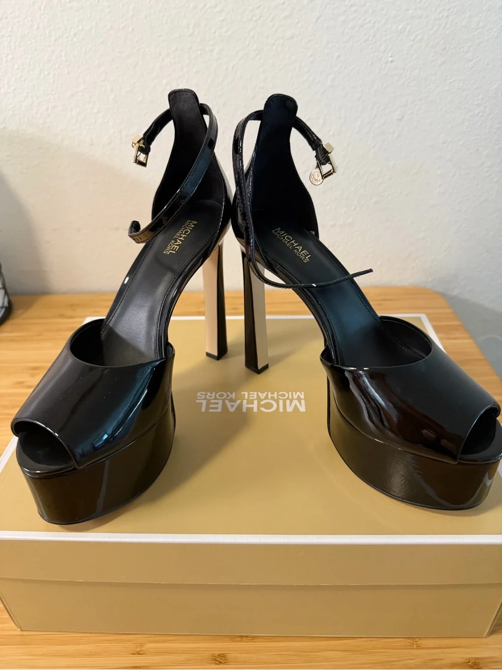 Michael Kors Black Patent Leather Strappy Heels
